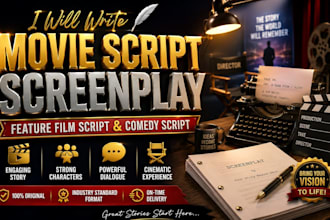write movie script screenplay feature film script, and comedy script