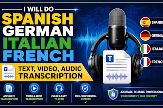 do spanish german italian french text video audio transcription