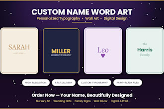 design custom name word art, personalized typography wall art