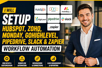setup hubspot zoho monday gohighlevel pipedrive slack zapier workflow automation
