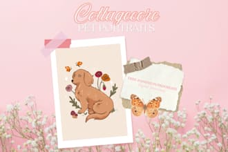 draw a custom hand drawn cottagecore pet portrait