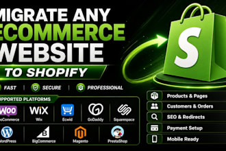 migrate ecommerce website from woocommerce wix godadday squarespace to shopify