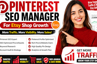 be your pinterest SEO manager with optimized pins, boards for etsy shop growth