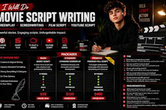 write movie script, screenplay and screenwriting professionally