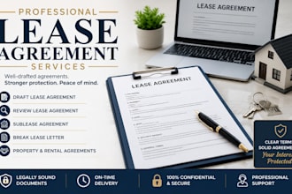 review, prepare lease agreement, property agreement, sublease and break lease