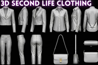 create realistic second life clothing 3d garment, 3d rigging and mesh outfit