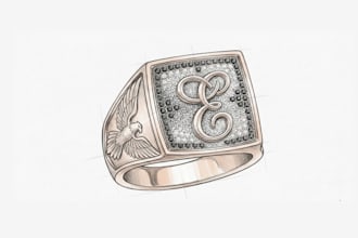 hand draw initial ring pencil sketch jewelry design jewellery sketch cad drawing
