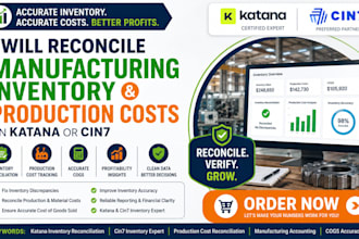 reconcile manufacturing inventory and production costs on katana or cin7