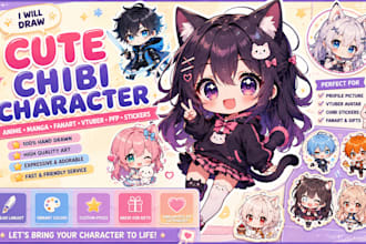 draw cute chibi character anime manga fanart vtuber pfp chibi character stickers