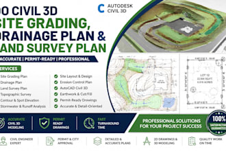 do civil 3d site grading, drainage plan and land survey plan