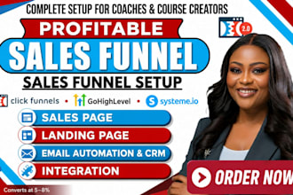 set up profitable sales funnel for coaches  course creators on clickfunnels, ghl