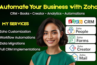 setup zoho CRM, zoho books, creator, people , desk, mail zoho desk automations