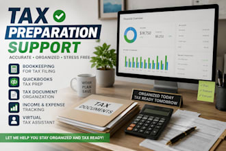 provide tax preparation support bookkeeping for tax filing quickbooks tax prep