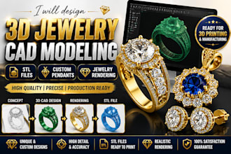 design 3d jewelry cad modeling, stl files, custom pendants and jewelry rendering