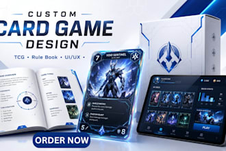 design tcg card game, design card rule book card game ui ux 3d box  design