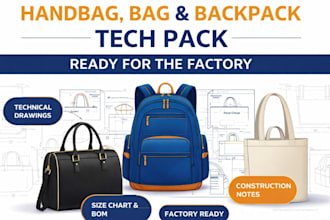 create production ready bag tech pack for handbags, backpacks and totes