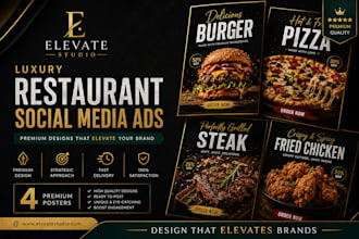 create luxury restaurant social media posts and food advertisements