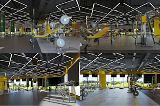do 3d cgi gym, fitness center, yoga and pilates studio design with renders