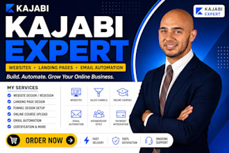 create a kajabi website with landing pages and email automation