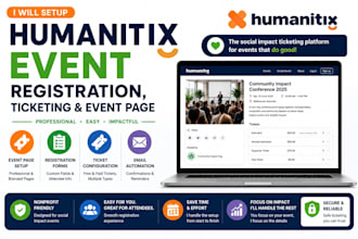 setup humanitix event registration, ticketing event page, integrate with zapier