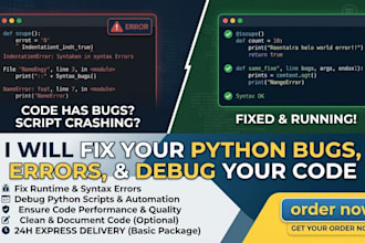 fix python bugs, errors, and debug your code