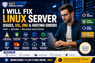 fix linux server, dns, SSL and hosting configuration issues and support