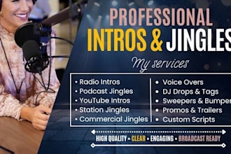 create a radio intro, podcast and jingle, youtube intro and commercial jingle