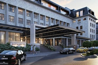 render site plan complex,luxury urban living, rooftop terraces, aerial 3d visual