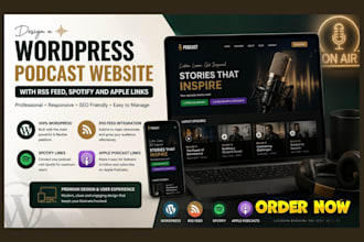 design wordpress podcast website with RSS feed, spotify and apple links