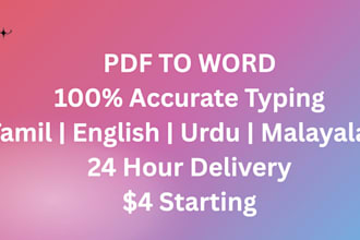 convert tamil english urdu malayalam pdf to word 100 accuracy 24hr delivery