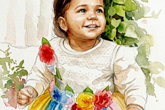 creat watercolor portrait illustration