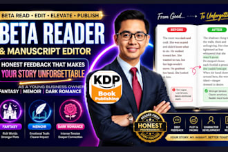 be your beta reader, fantasy, memoir, dark romance beta reader and KDP editor