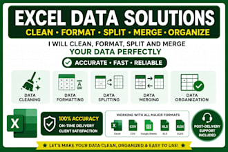 clean, format, merge, split microsoft excel large or small datasets