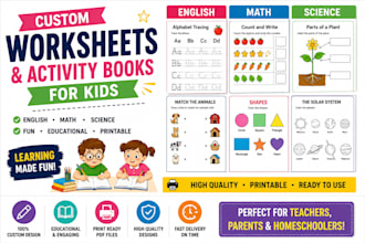 design custom english, math and science worksheets for kids