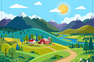 make a vector landscape flat illustration
