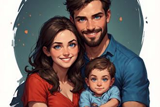 colorful art family portrait, friendship portrait