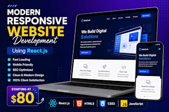 build a modern responsive website using react HTML CSS and javascript