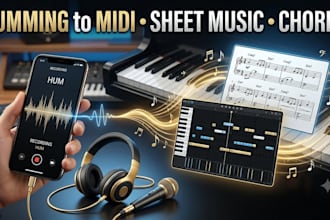 transcribe your humming, voice memo or singing into midi, sheet music and chords