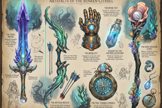 design creative concept art of weapons and items