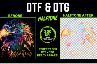 create halftone dtf dtg print ready file for apparel brands
