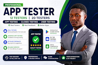 12 app testers for app testing, closed testing and google play