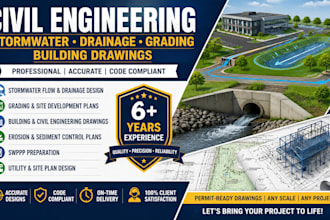 do civil engineering, stormwater flow drainage, grading plan, building drawings