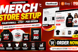 setup fourth wall store design etsy store fourthwall website redesign merch pod