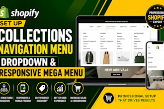 set up shopify collections navigation menu dropdown responsive mega menu design