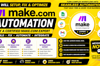set up and fix make com automation workflows as a make com expert