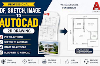 convert PDF, sketch, image or blueprint to autocad drawing