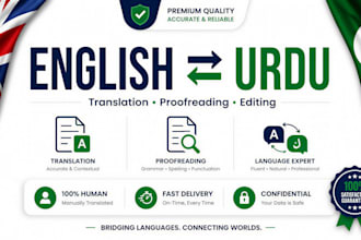 manually translate english to urdu, urdu to english and proofread professionally