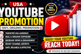 do USA youtube promotion, organic promotion for views and channel growth