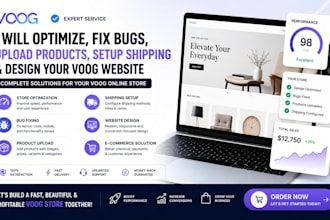 setup voog store optimization bug fixing product upload shipping website desigh