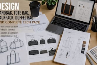 design handbag, tote bag, backpack, duffel bag and complete tech pack sewing